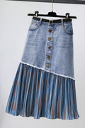 Plus size stripe hem denim midi skirt