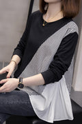 Plus size stripe pleats long sleeve top