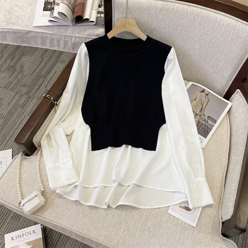 Plus size sweater layer long sleeve top