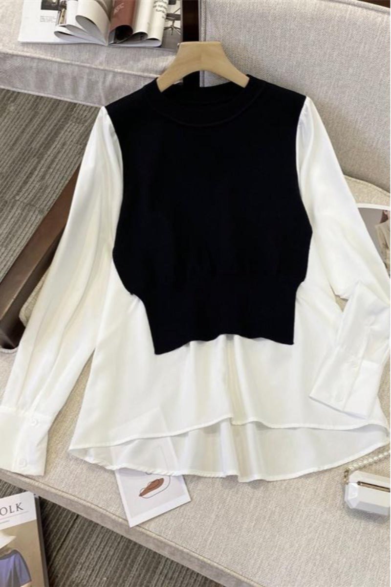 Plus size sweater layer long sleeve top