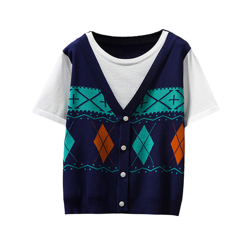 Plus size vest layer knit blouse