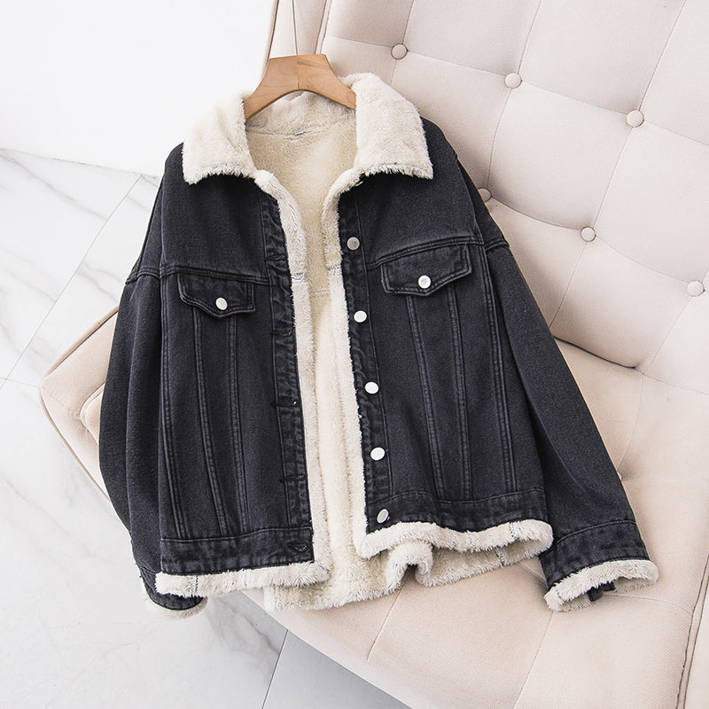 Plus size woolen denim jacket