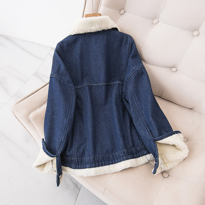 Plus size woolen denim jacket