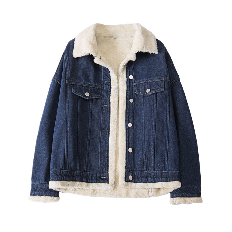 Plus size woolen denim jacket