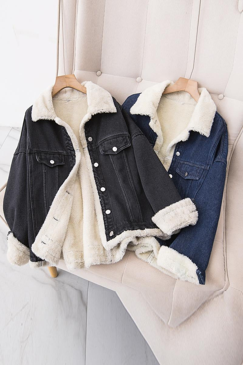 Plus size woolen denim jacket