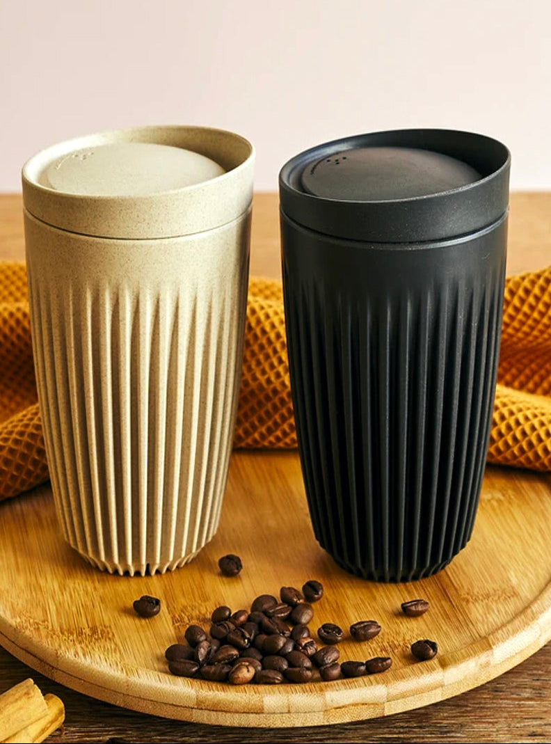 Huskee Coffee Cup + Lid Charcoal/Natural [473ml/16oz] Eco-Friendly Non Toxic