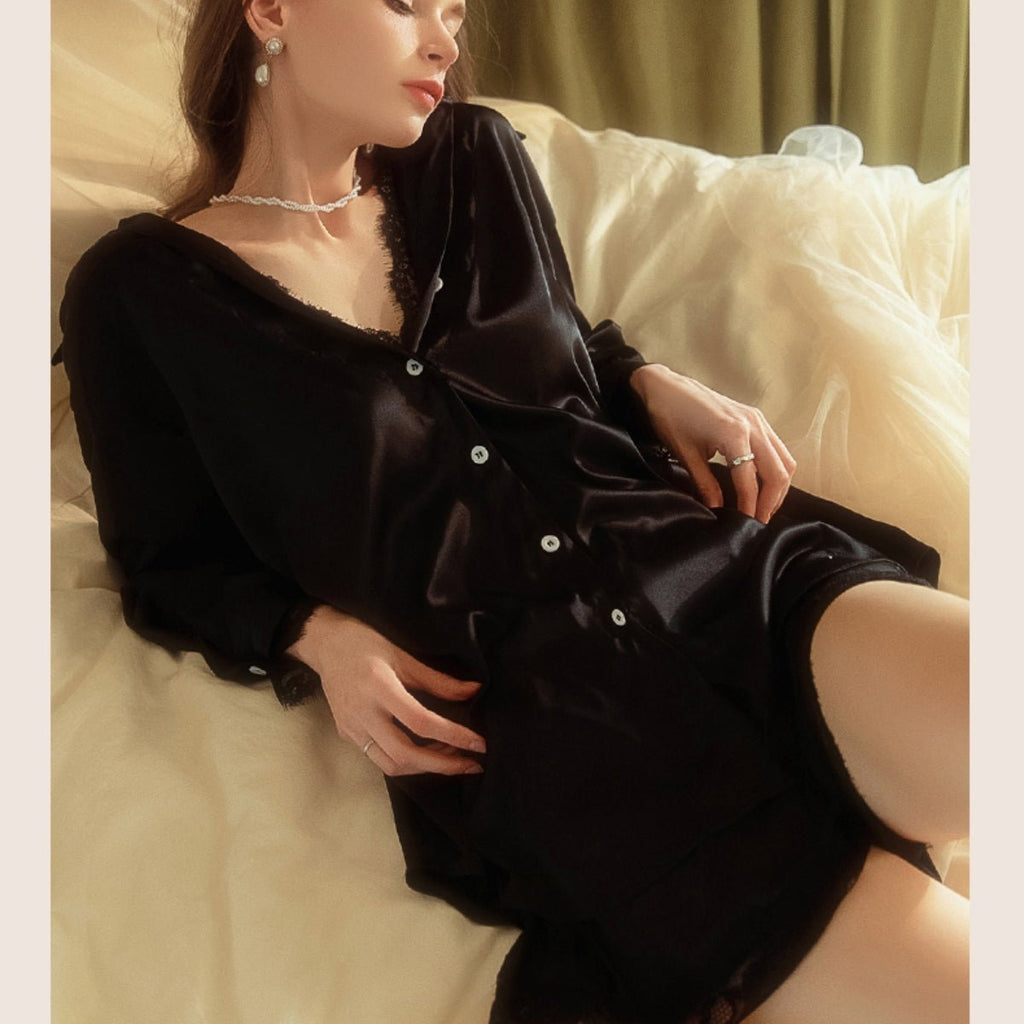 Becca boyfriend shirt lace and satin cami set