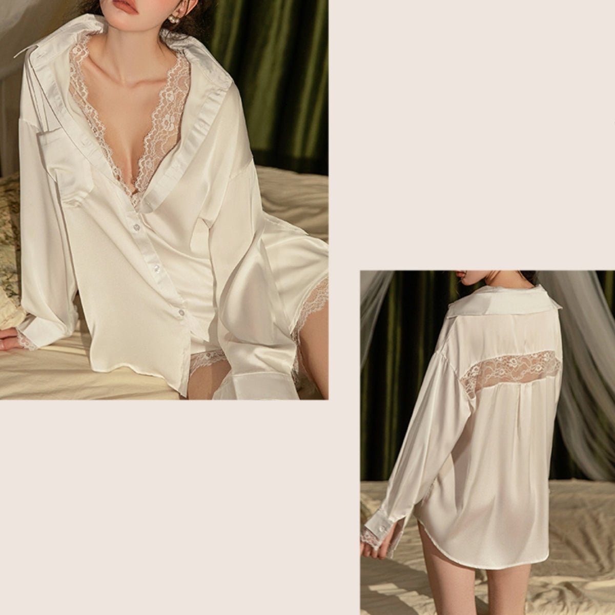 Becca boyfriend shirt lace and satin cami set