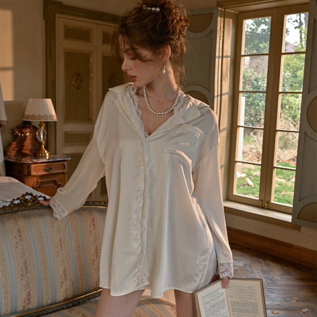 Becca boyfriend shirt lace and satin slip