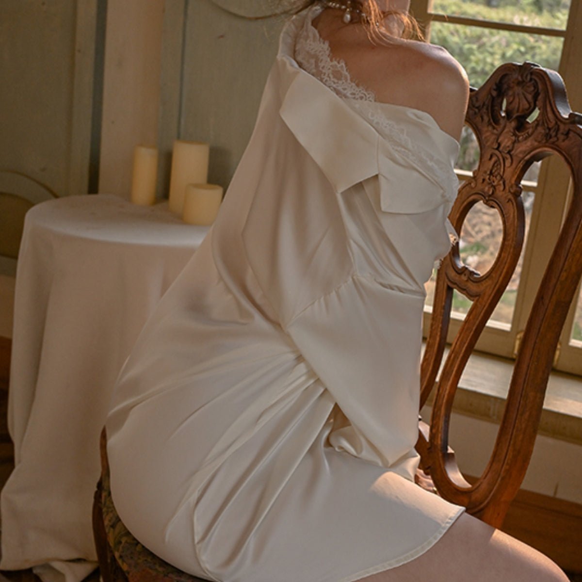 Becca boyfriend shirt lace and satin slip