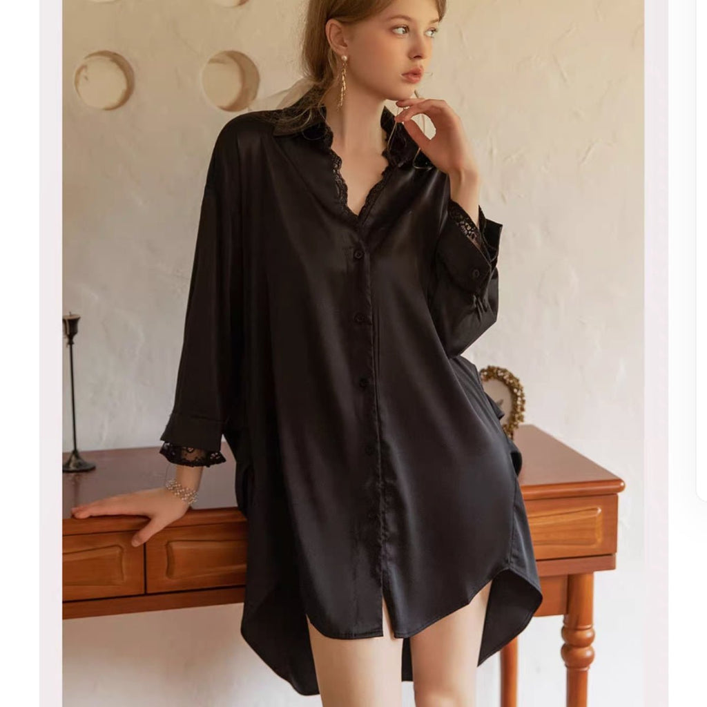Becca boyfriend shirt lace and satin slip