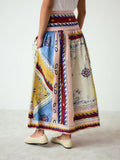 Nautical Print Cotton Midi Skirt