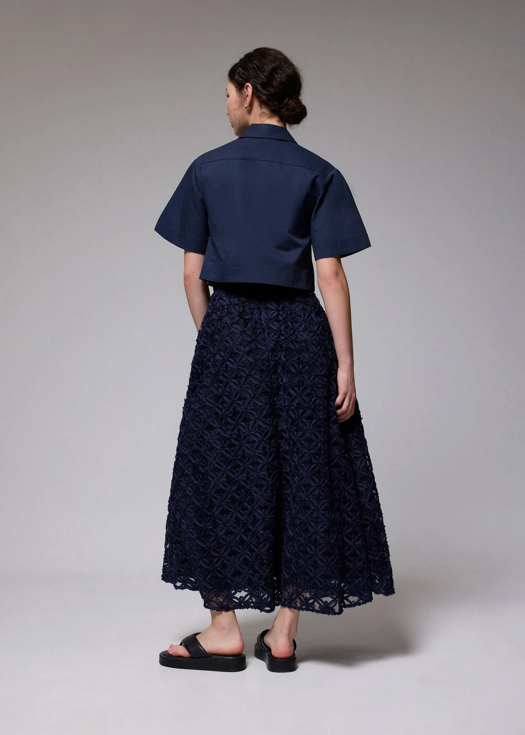 Lace High Waist Flare Maxi Skirt