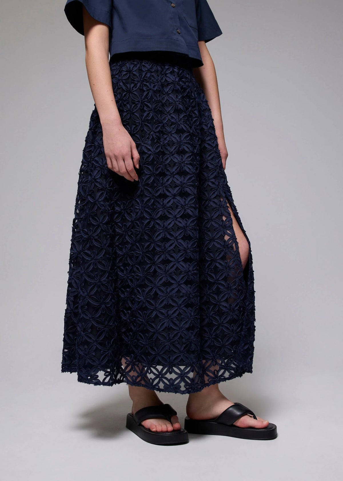 Lace High Waist Flare Maxi Skirt
