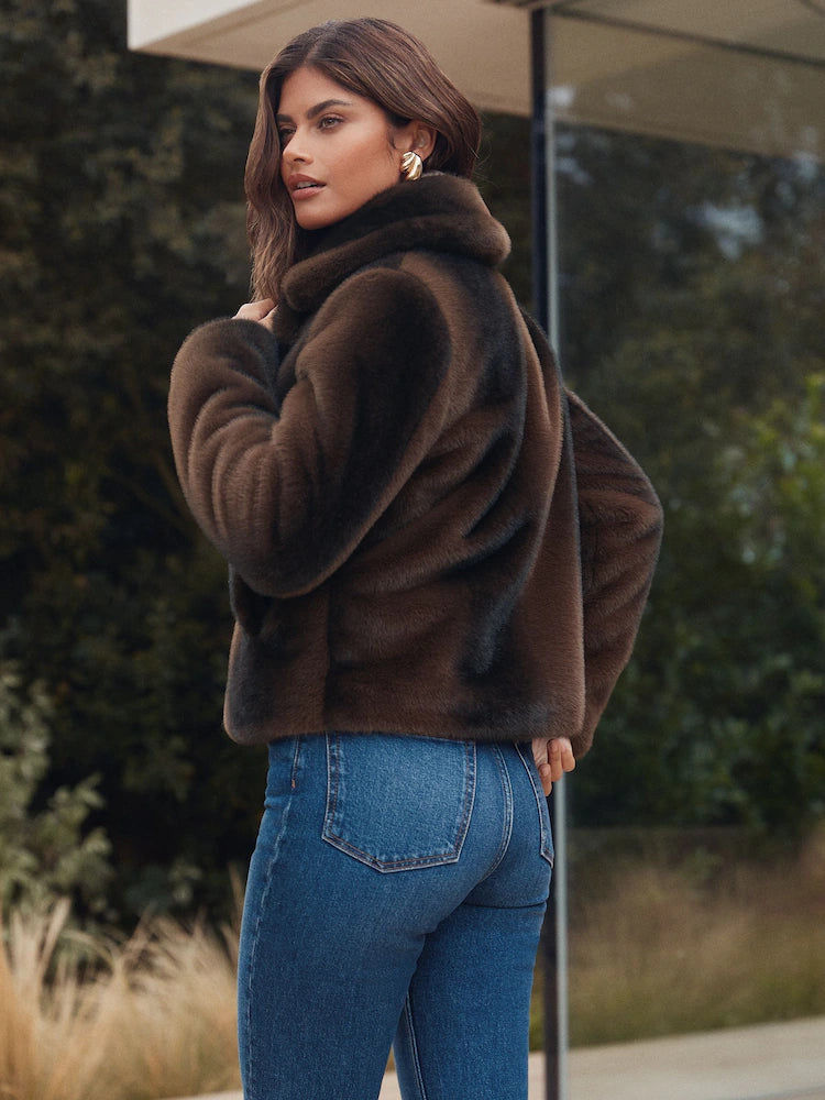 Mink Brown Short Collared Coat