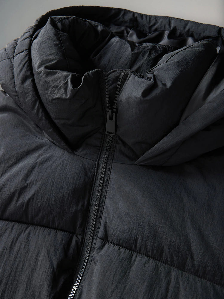 Hooded Longline Padded Midi Coat Black