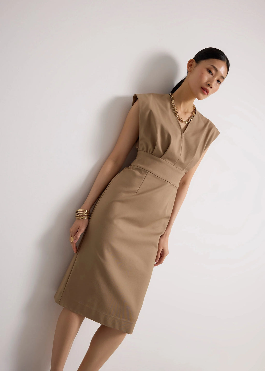 V-neck Column Midi Dress
