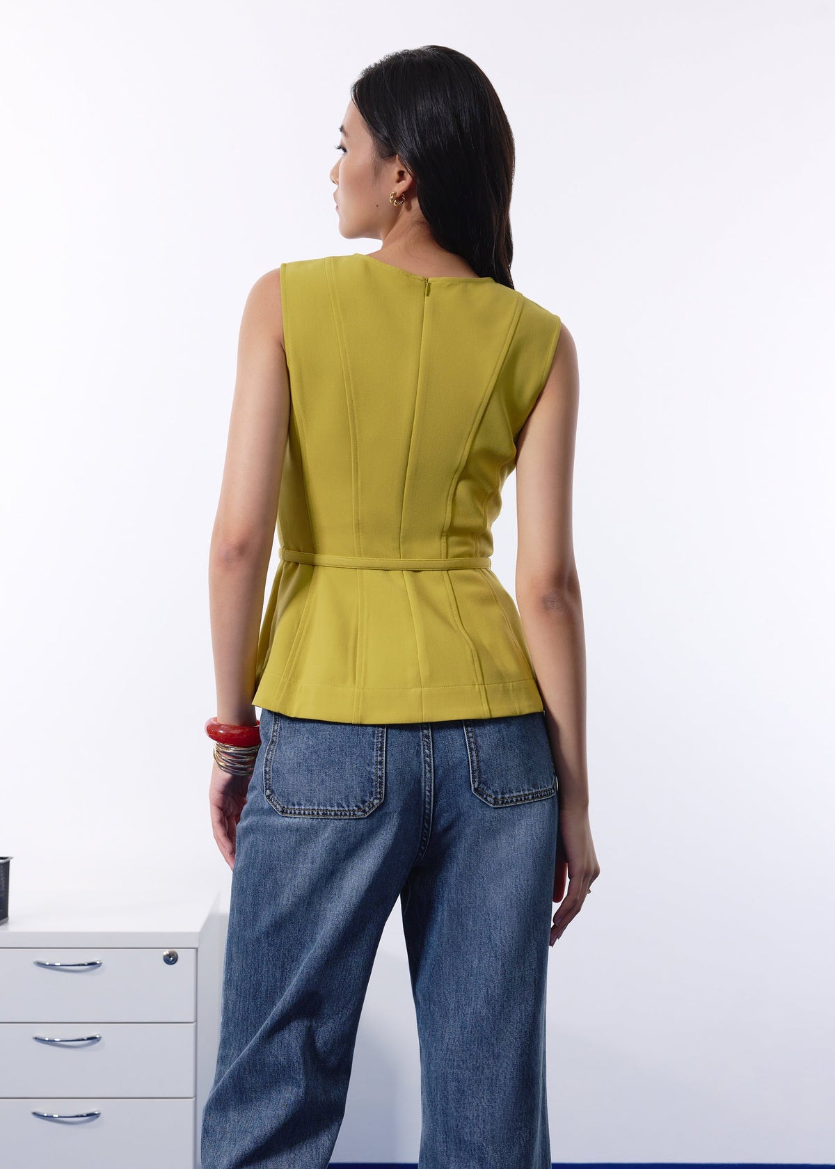 Belted Round Neck Peplum Top