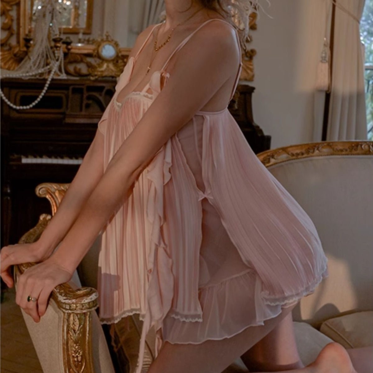 Mory mesh and satin slip