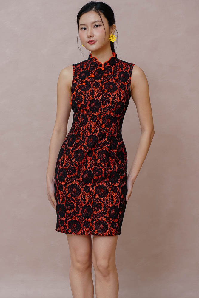 Lace Tangerine Cheongsam Dress