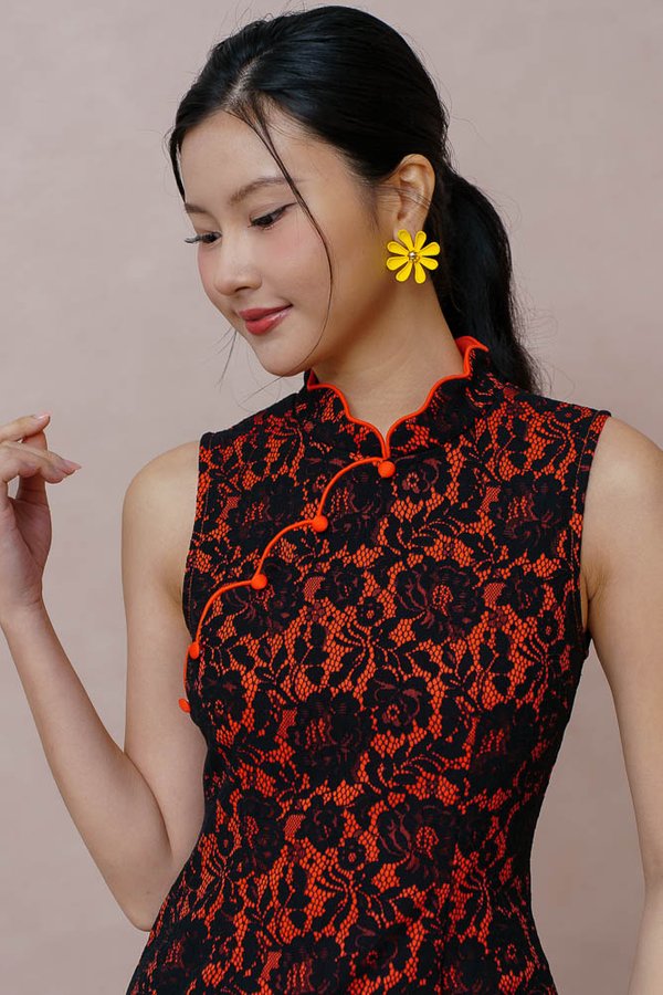 Lace Tangerine Cheongsam Dress