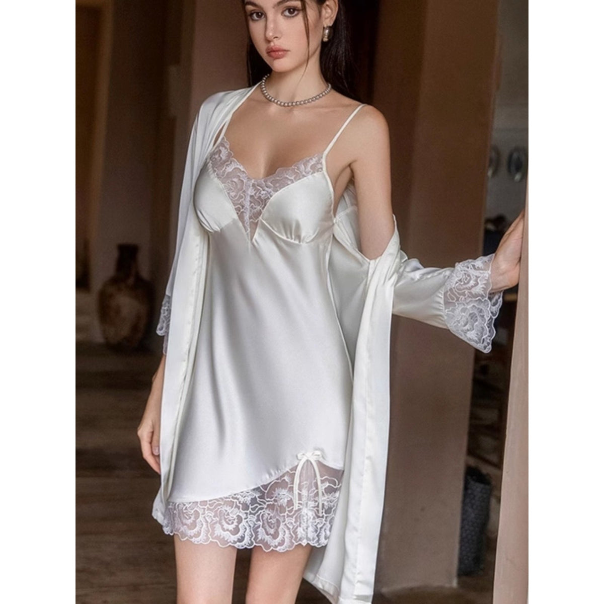 Philly lace and satin robe