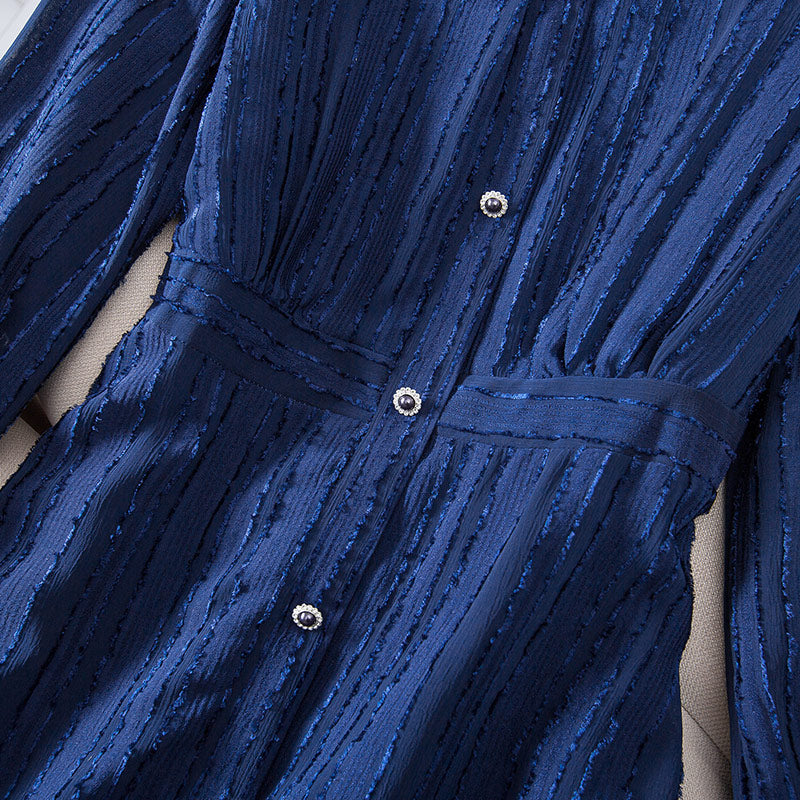 Plus Size Vertical Lines Buttons Long Sleeve Dress
