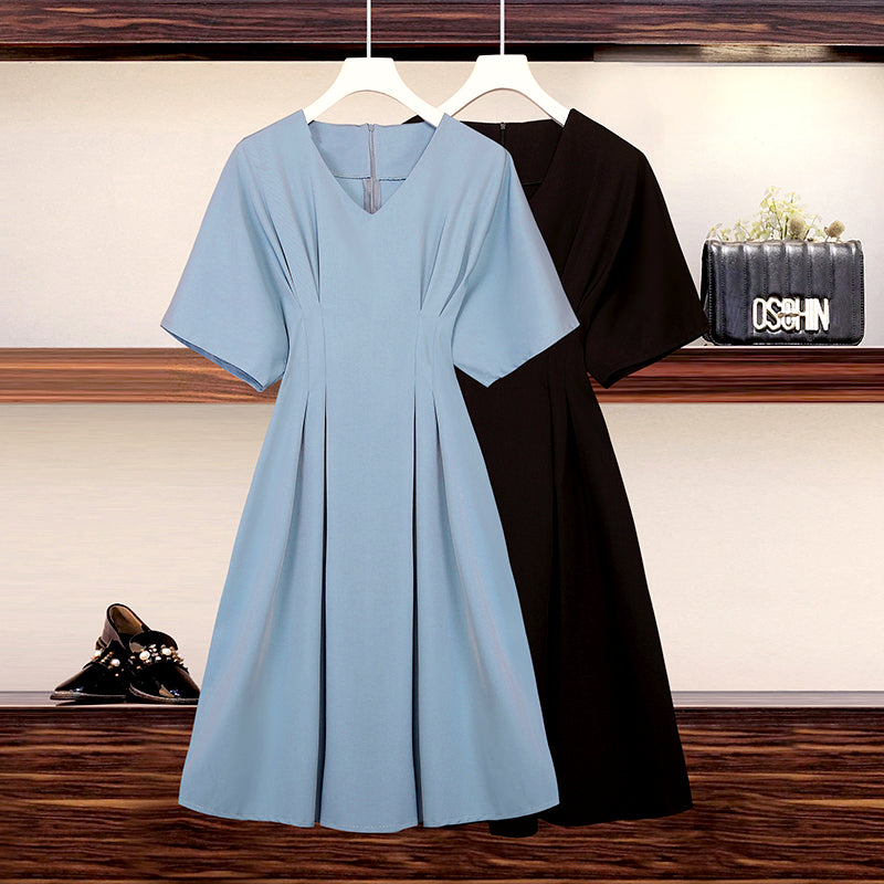 Plus Size Korean Kimono Sleeve Pleat Dress