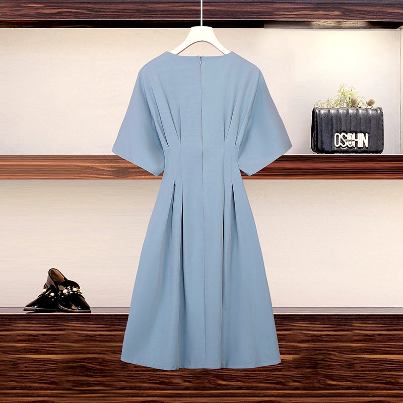 Plus Size Korean Kimono Sleeve Pleat Dress