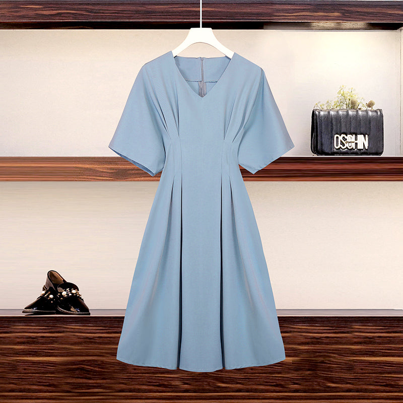 Plus Size Korean Kimono Sleeve Pleat Dress