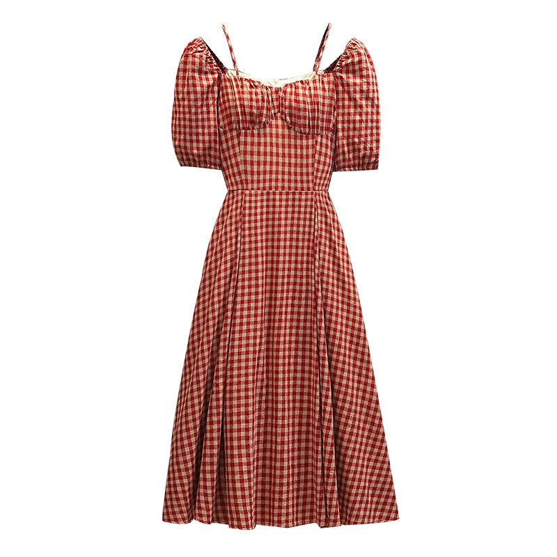 Plus Size Vintage Gingham Red Midi Dress