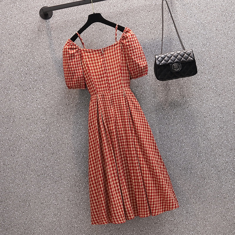 Plus Size Vintage Gingham Red Midi Dress
