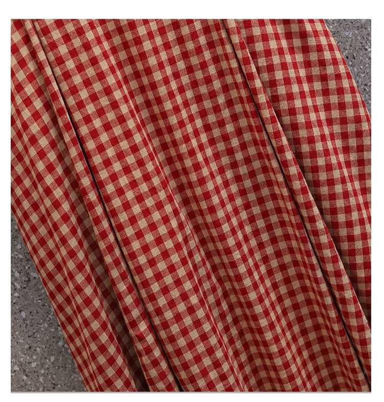Plus Size Vintage Gingham Red Midi Dress