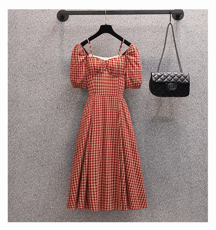 Plus Size Vintage Gingham Red Midi Dress