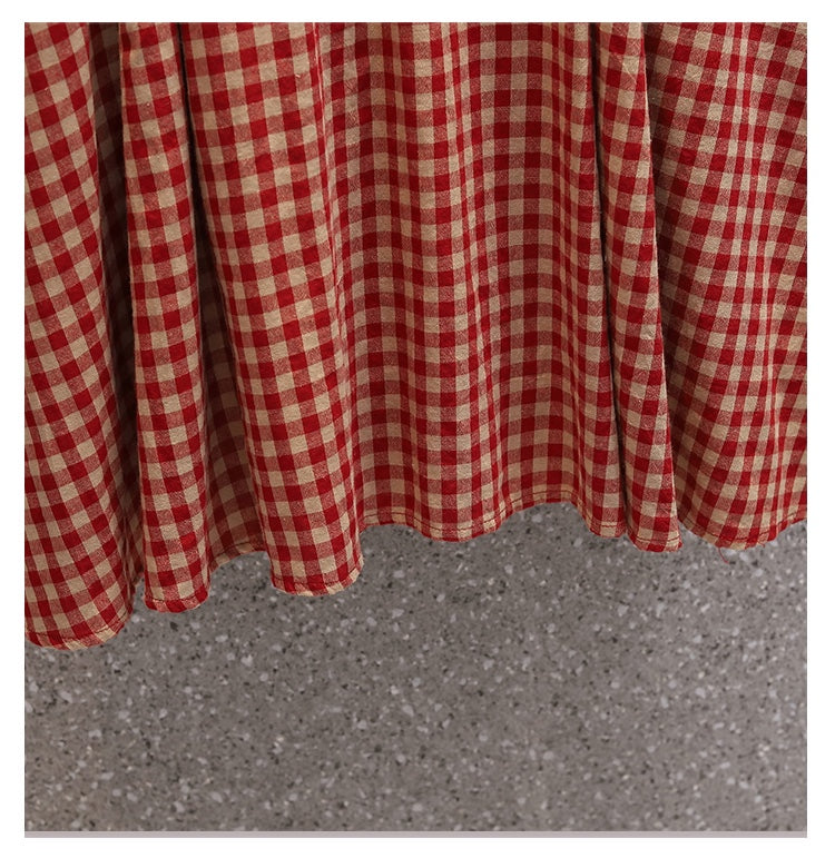 Plus Size Vintage Gingham Red Midi Dress