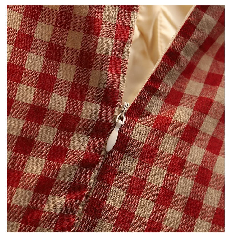 Plus Size Vintage Gingham Red Midi Dress