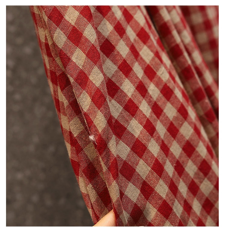 Plus Size Vintage Gingham Red Midi Dress