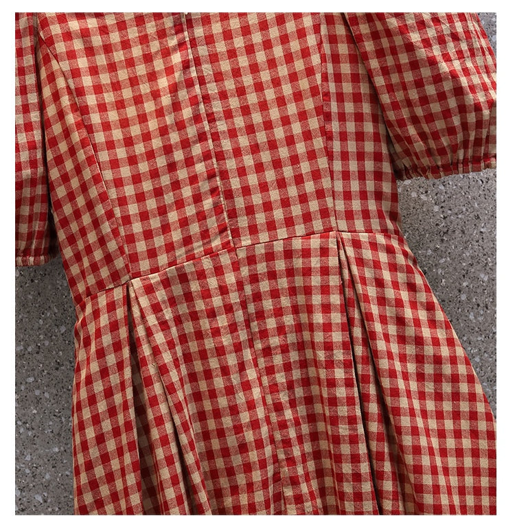 Plus Size Vintage Gingham Red Midi Dress