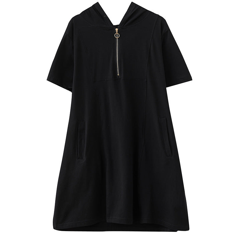 Plus Size Hooded Zipper T Shirt Dress (EXTRA BIG SIZE)