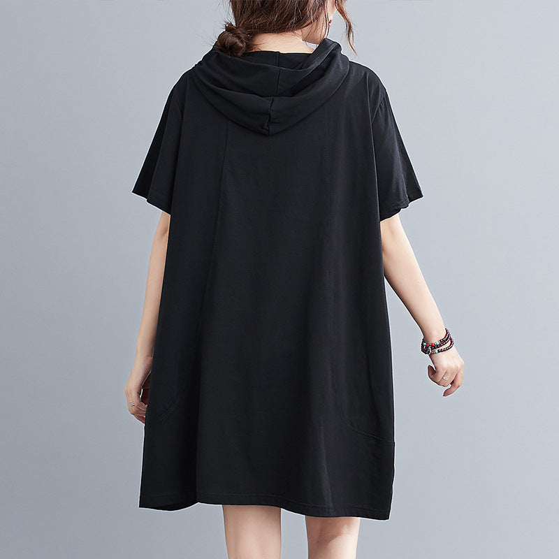 Plus Size Hooded Zipper T Shirt Dress (EXTRA BIG SIZE)