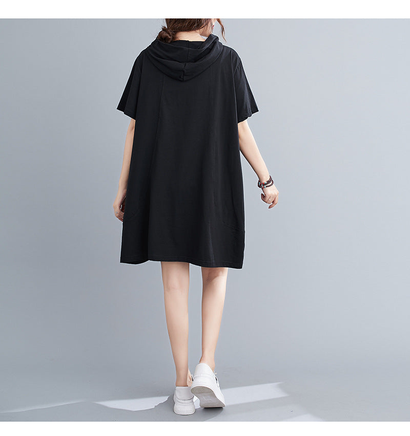 Plus Size Hooded Zipper T Shirt Dress (EXTRA BIG SIZE)