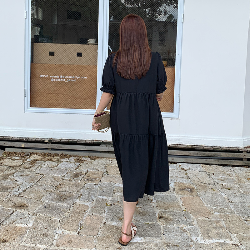 Plus Size Black Korean Babydoll Shirt Dress(Extra Big Size)