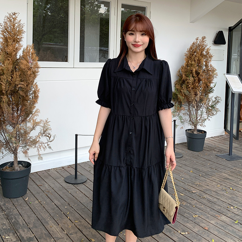 Plus Size Black Korean Babydoll Shirt Dress(Extra Big Size)