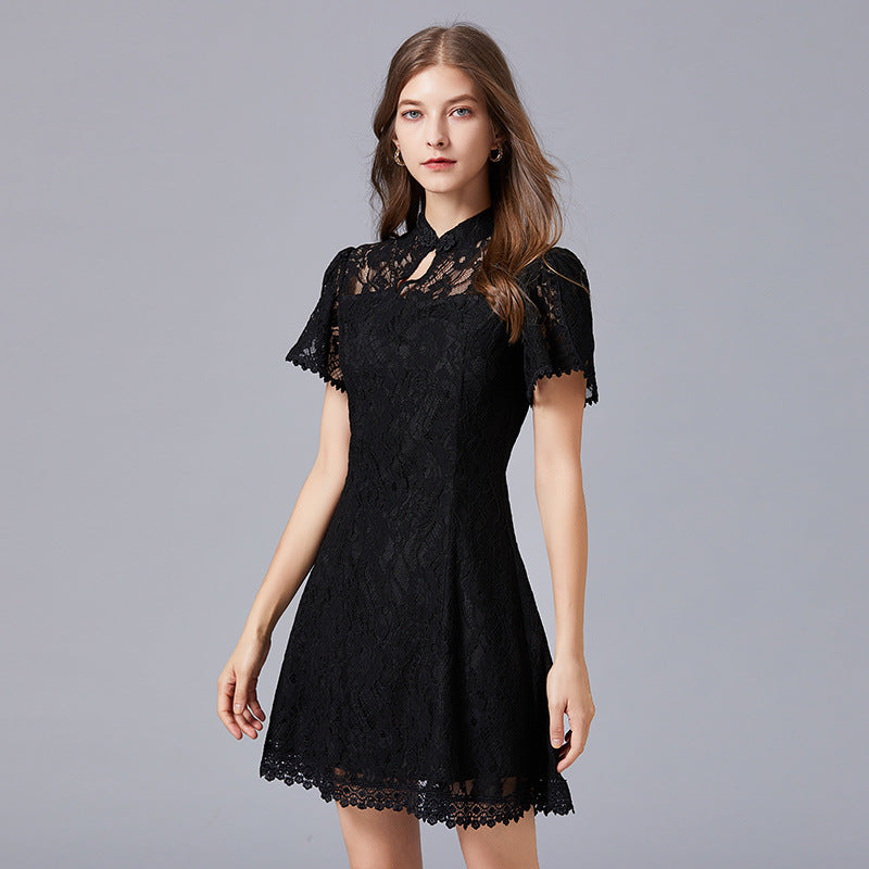 Plus Size Black Lace Cheongsam