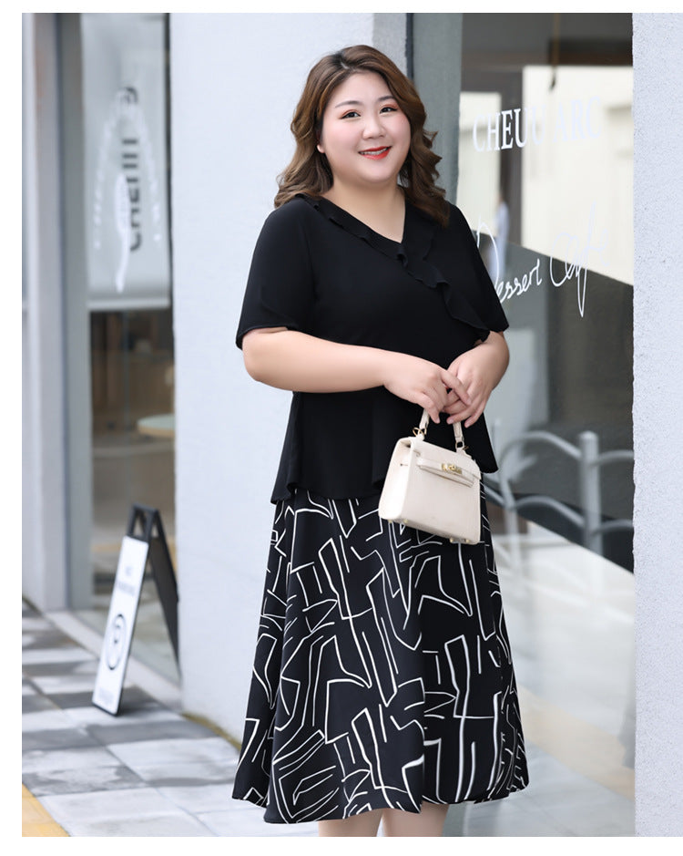 Plus Size Shapes Mock 2 Piece Midi Shirt Dress (Extra Big Size)