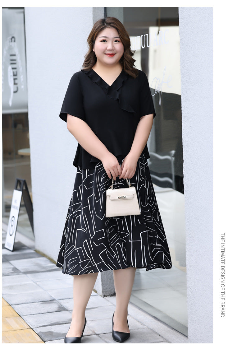 Plus Size Shapes Mock 2 Piece Midi Shirt Dress (Extra Big Size)