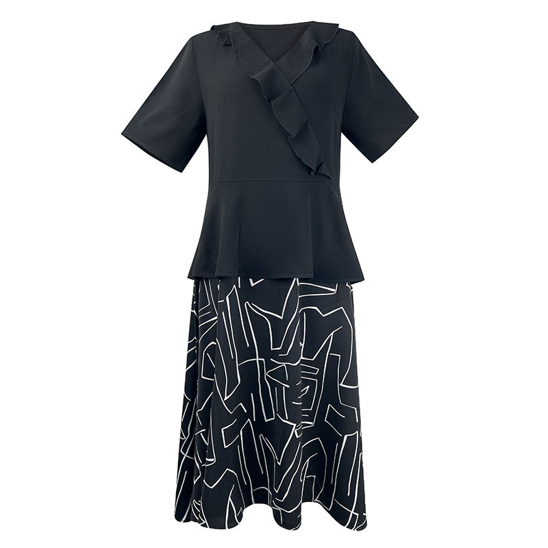 Plus Size Shapes Mock 2 Piece Midi Shirt Dress (Extra Big Size)