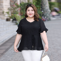 Plus Size Black Shimmer Round Neck Peplum Blouse (Extra Big Size)