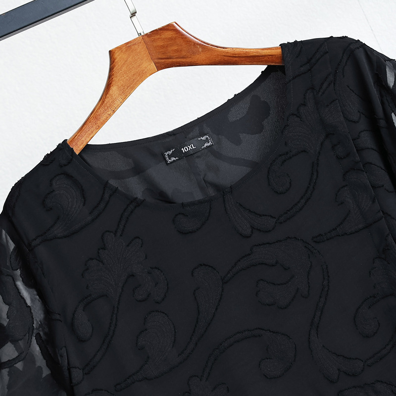 Plus Size Black Textured Babydoll Blouse (Extra Big Size)