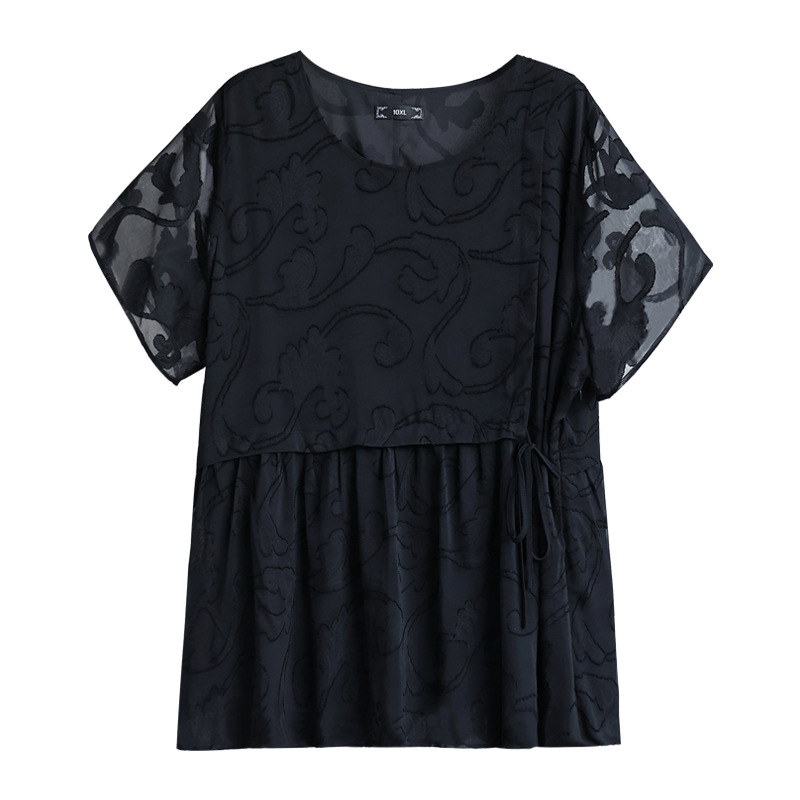 Plus Size Black Textured Babydoll Blouse (Extra Big Size)